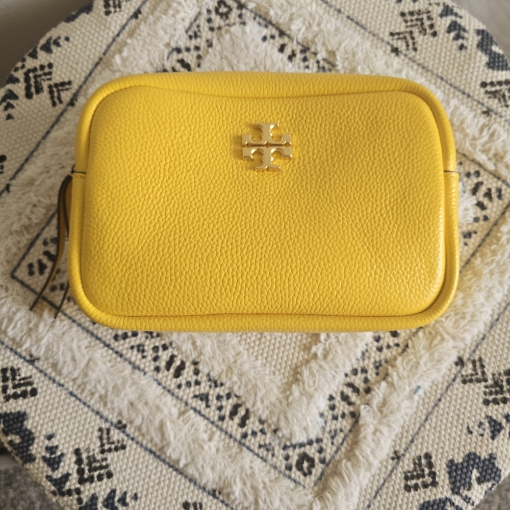 SOLD. Tory Burch Yellow Camera Crossbody Bag with Gold Logo